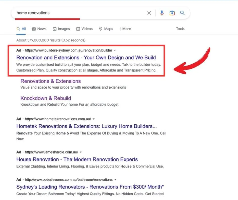 Pay per lead search result example 5