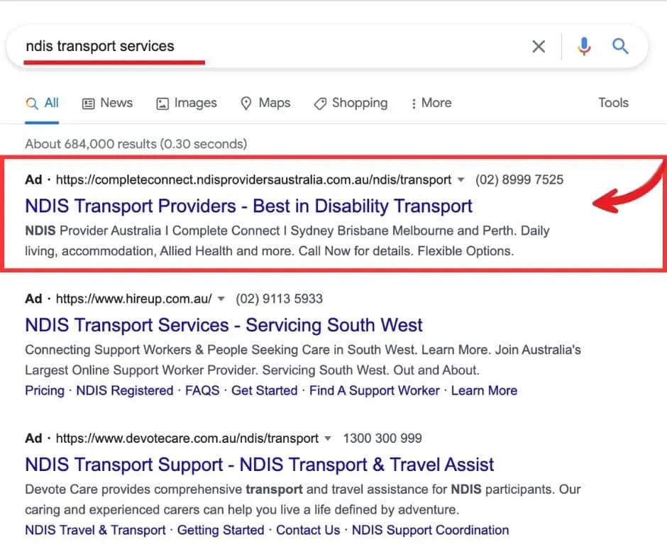 Pay per lead search result example 6