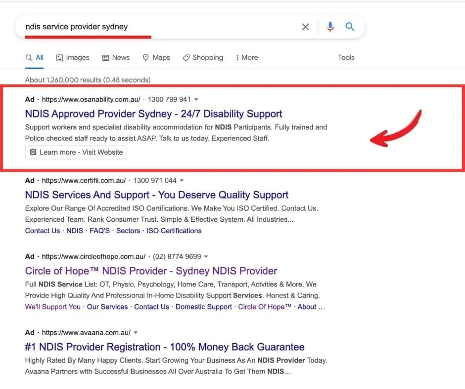 Pay per lead search result example 7